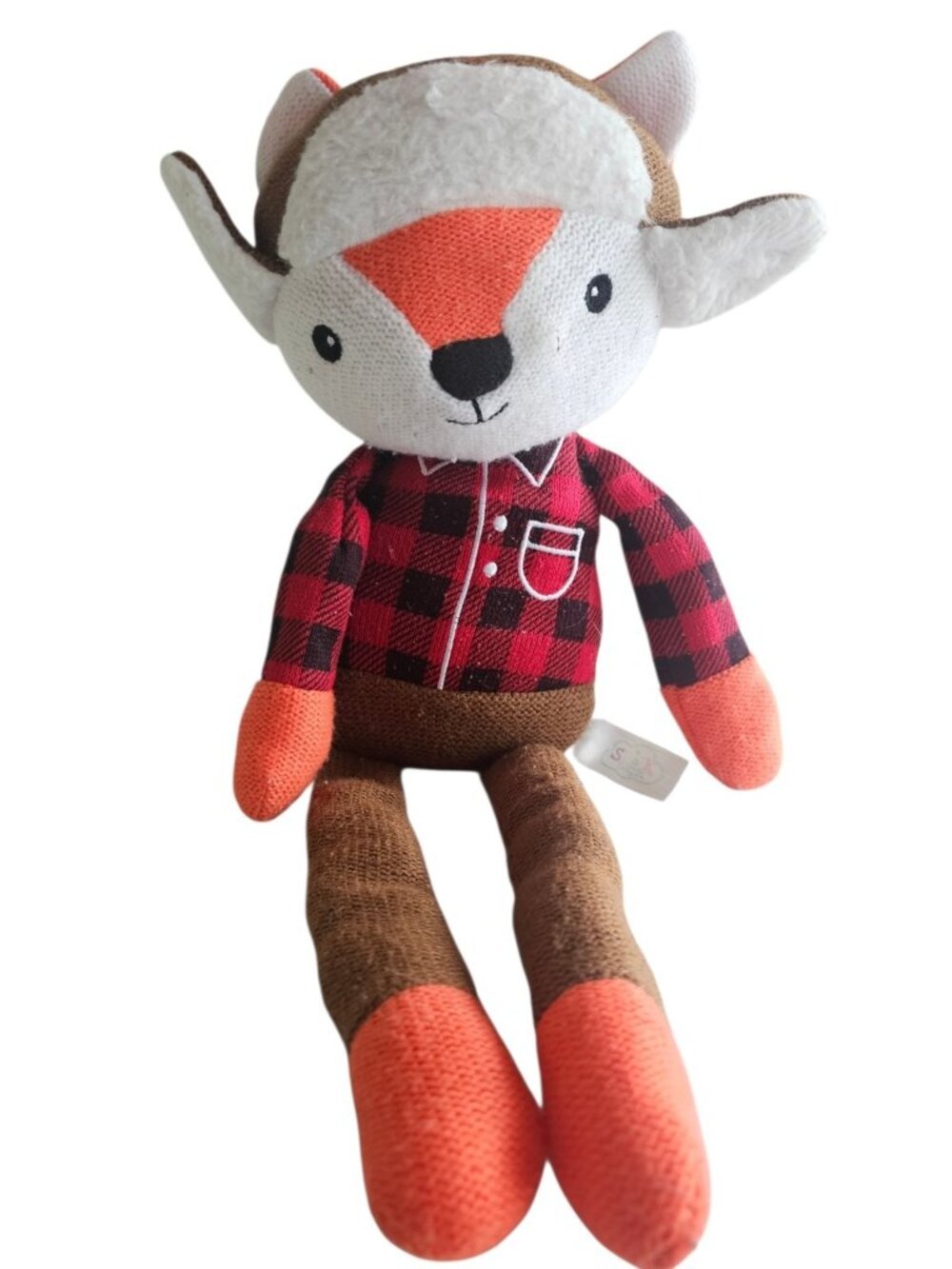 Spark Create Imagine Red Fox Plush Rattle Stuffed Animal Knit Winter Lovey 18"